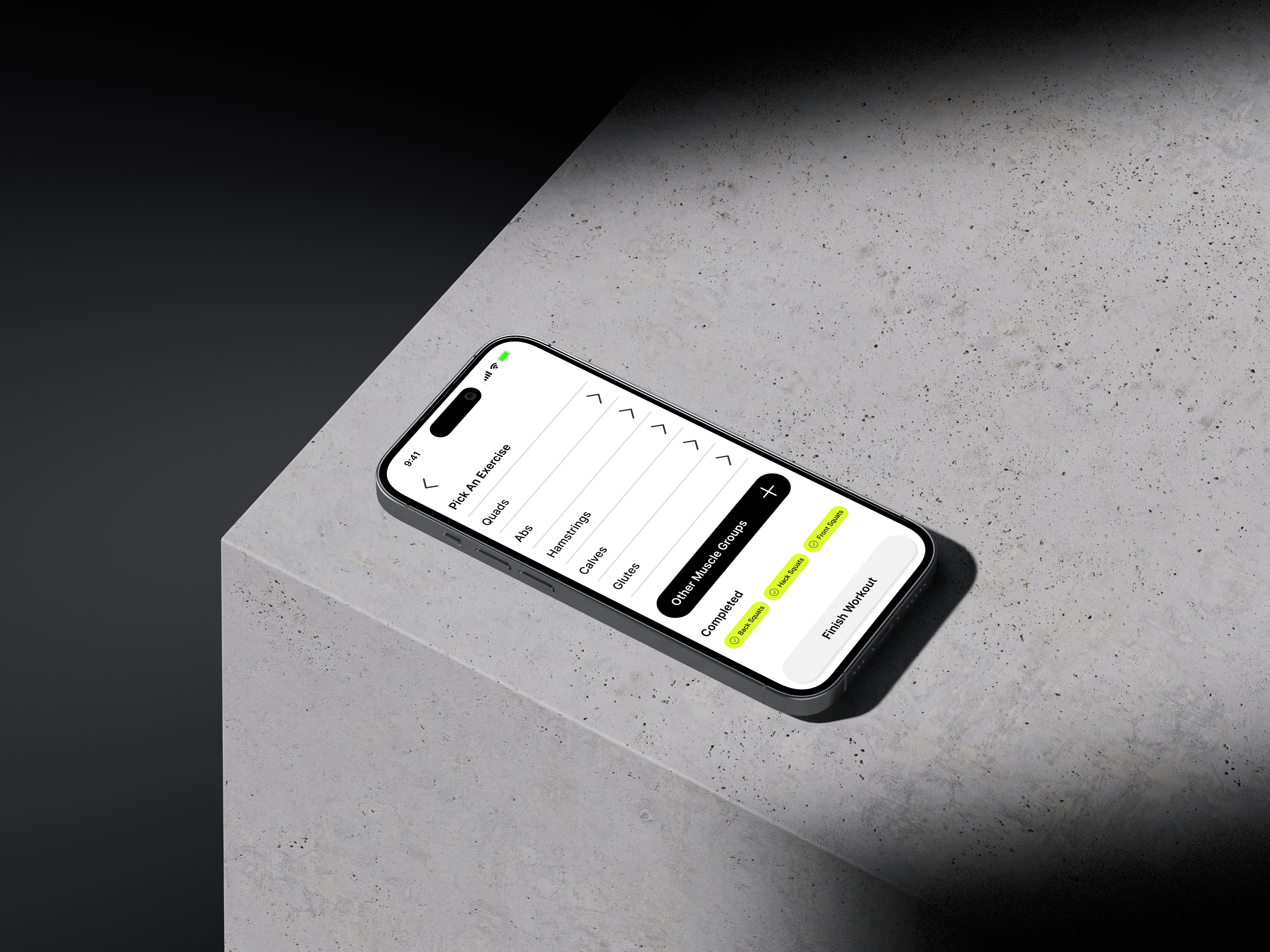 Vasa App pick an exercise screen on a physical phone mockup